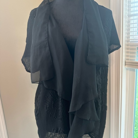 Black Draped Blouse with Short Sleeves-S/M Great for layering! - Picture 2 of 6